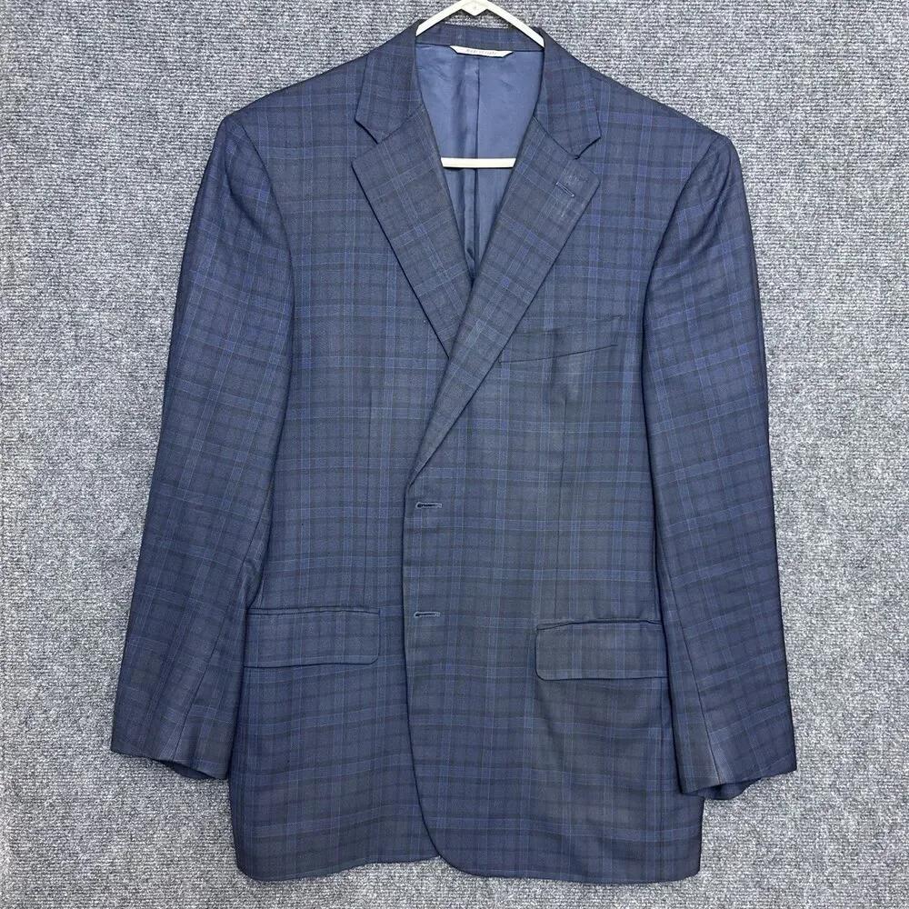Canali 1934 Mens Suit Jacket 44R Navy Blue Twill Wool Silk Blend Checks L13290